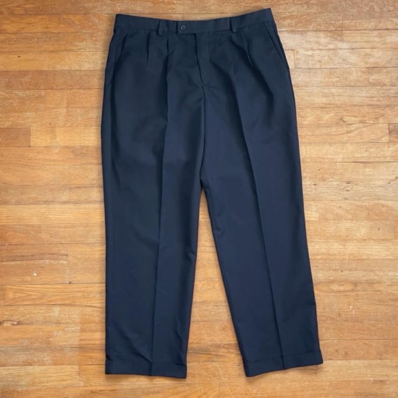 Vintage Mens Double Pleated Dress Pants Size 38x31 1990s Dockers Navy Blue  Twill Trousers 38 Waist 31 Inseam