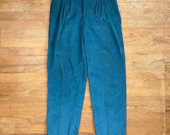 Vintage Mens Double Pleated Teal Corduroys Size 31x30 Alexander Julian Pants