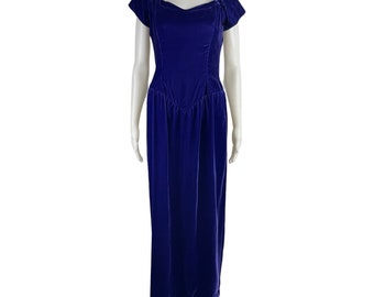 Vintage Crushed Velvet Gown Womens Size XS/Small | 1980s Purple Maxi Dress