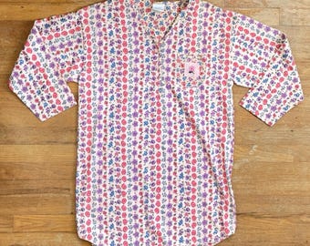 Vintage Floral Night Shirt Size Medium 1990s Flower Print Sleep Pajama Shirt