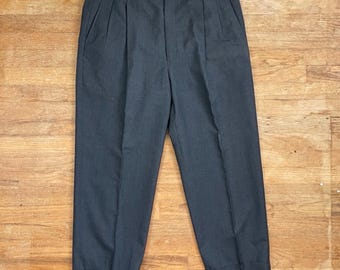 Vintage Mens Wool Pinstripe Pants Size 32x26 1970s Cropped Steel