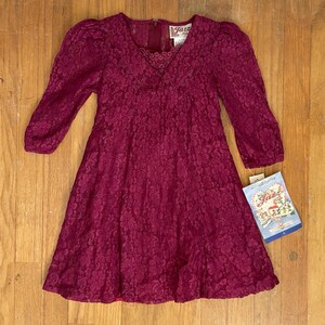 Vintage Girls Lace Dress Size 6 1990s Floral Purple Mesh Shift Mint Condition