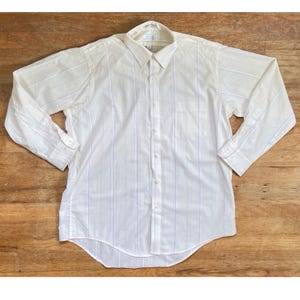 Vintage Mens Butter Yellow Striped Shirt Size Medium 1970s Cotton Blend Collared Button Down