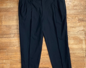 Vintage Mens Black Wool Tuxedo Pants Size 44x28 Double Pleated Trousers