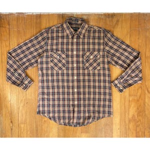 Vintage Mens Plaid Shirt Size Small 1970s Long Sleeve Button Down Woven Gingham