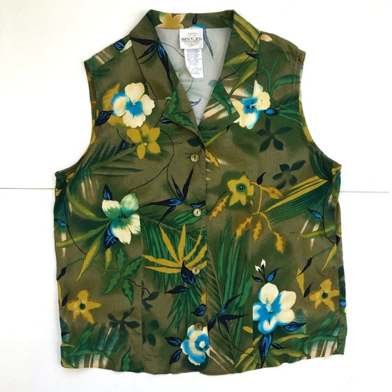 Vintage Tropical Print Top | 90s Floral Print Ray… - image 5