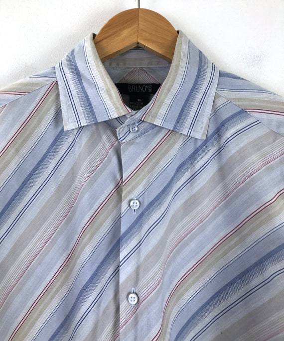 Vintage Mens Striped Dress Shirt | 80s Blue Diago… - image 3