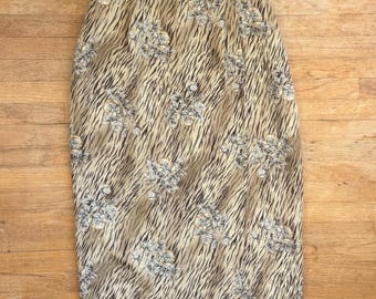 Vintage Tiger Stripes & Floral Print Skirt Size 16W (1X) 36-37" Waist 90s Midi