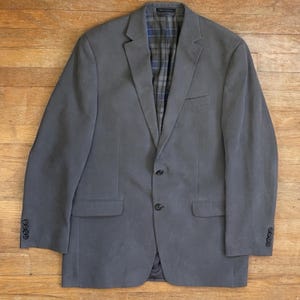 Vintage Mens Ralph Lauren Blazer Size 42 1990s Gray Microfiber Sport Coat Suit Jacket