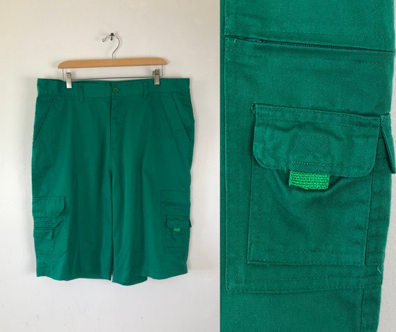 Vintage Mens Cargo Shorts | 90s Green Cotton Blend