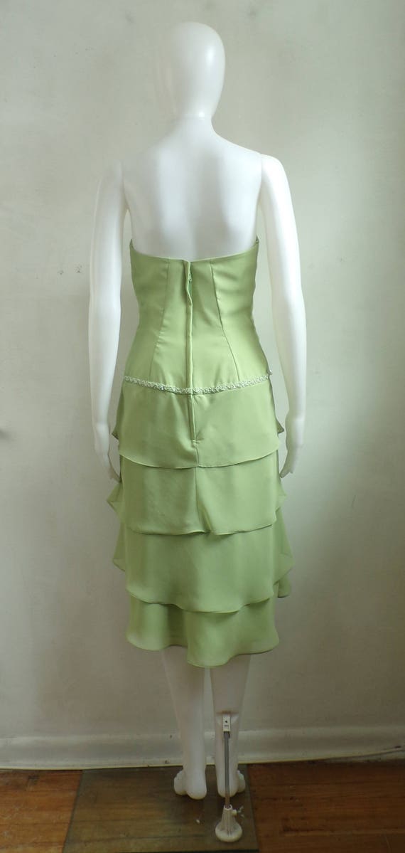 90s cocktail dress pale green tiered beaded dress… - image 6