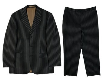 Vintage Mens Suit Set Size 40L | 34x27 Pants (+3" Allowance) | 90s Black Pinstripe Jacket & Pants