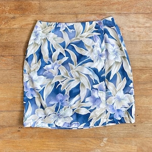 Mini jupe tropicale vintage taille XS 25&quot; taille rayonne des années 1990 Floral Wrap