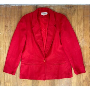 Vintage Red Wool Blazer Size Medium/Large 1980s Sport Coat Suit Jacket with Pockets
