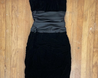 Vintage Crushed Velvet & Satin Dress Womens Size XS 1980s Black