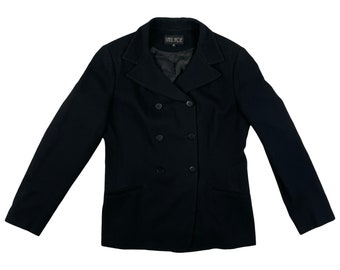 Vintage Double Breasted Blazer Womens Size Medium 1990s Black Crepe Sport Coat Jacket