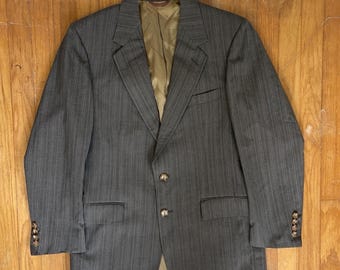 Vintage Mens Pinstripe Blazer Size 38 1980s Gray Striped Worsted Wool Sport Coat Suit Jacket