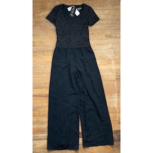Vintage Wide Leg Glitter Size Small Jumpsuit Size Large 1980s Black Fancy