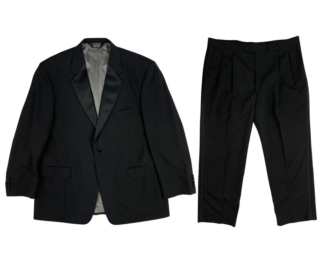Vintage Mens Tuxedo Set 90s Black Wool With Satin Trim Etsy