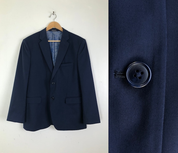 Vintage Mens Blue Blazer | 80s Adolfo Spun Rayon … - image 1