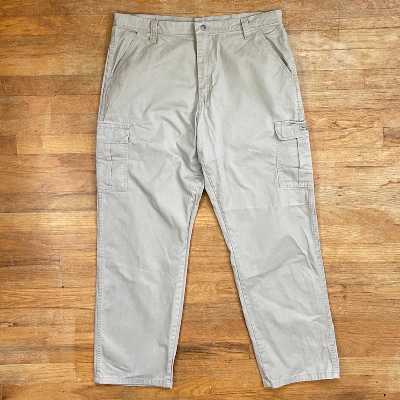 Vintage Mens Khaki Cargo Pants Size 38x32 1990s Twill Cotton Wrangler ...