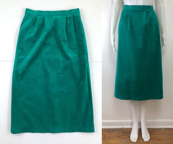 Vintage Ultrasuede Skirt | 70s Teal Faux Leather … - image 1