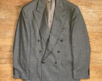 Vintage Mens Double Breasted Plaid Wool Blazer Size 38R Houndstooth Jacket 70s Evan Picone Sport Coat