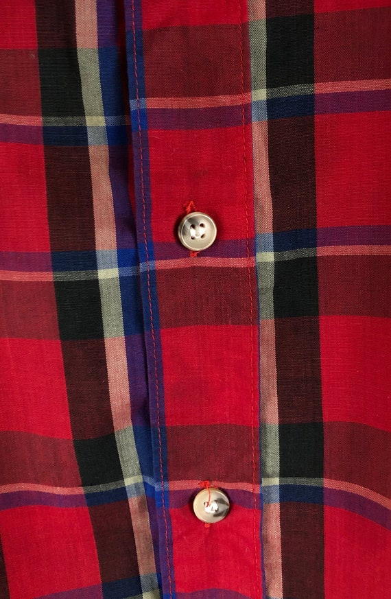 Vintage Mens Plaid Shirt | 70s Red Tartan Button … - image 4