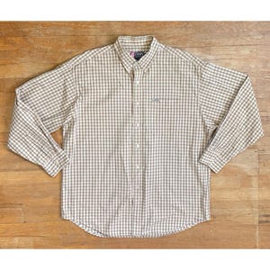 Vintage Mens Plaid Cotton Shirt Size XL 1990s Chaps Ralph Lauren Beige/Black Button Down