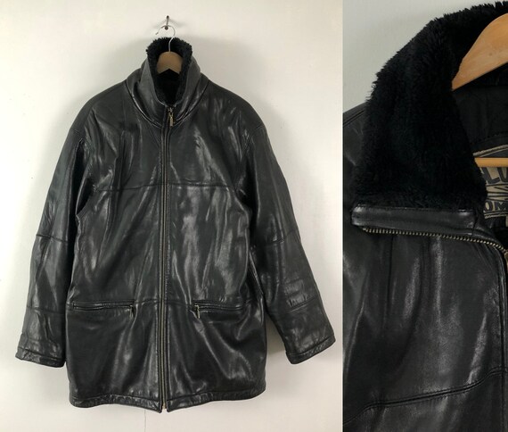 Vintage Mens Leather Jacket | 90s Black Leather Co
