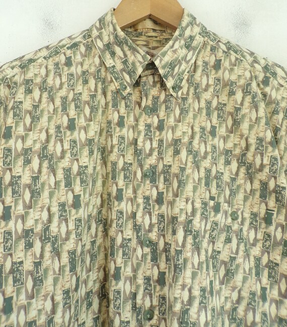 Vintage Mens Hawaiian Shirt | 90s Mod Geometric P… - image 3