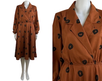 Vintage Leopard Print Dress Womens Size Medium | 1970s Twill Cotton/Rayon A-Line Frock