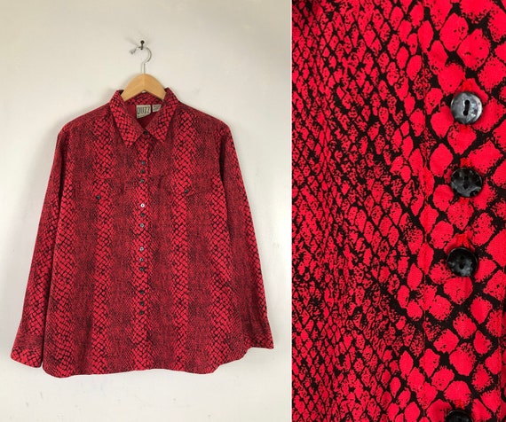 Vintage Python Print Blouse | 90s Reptile Animal P