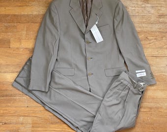 Vintage Mens Suit Set Size 38 Blazer 32 Waist Pants 1990s Emanuel Ungaro Taupe