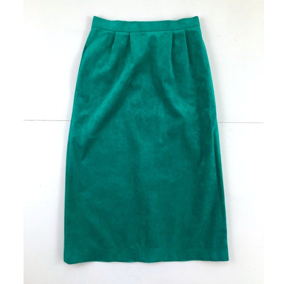 Vintage Ultrasuede Skirt | 70s Teal Faux Leather … - image 2