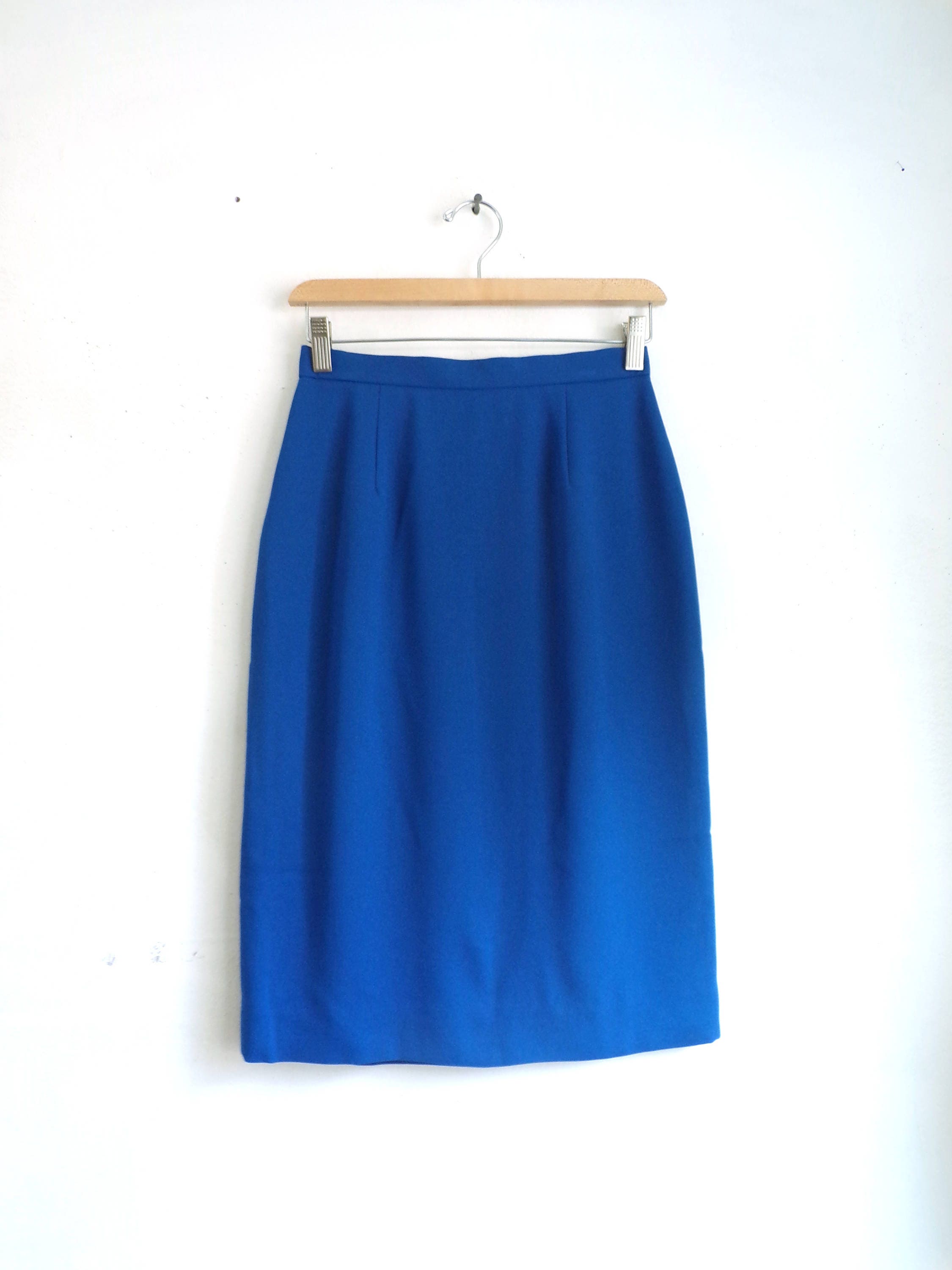 80s Pencil Skirt Cobalt Blue Skirt Straight Cut Crepe - Etsy