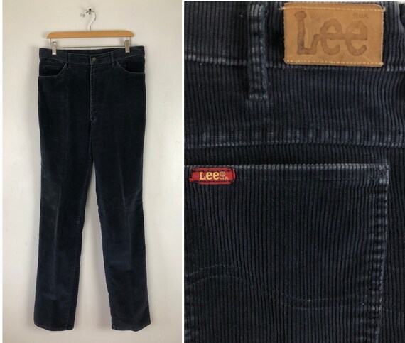 Vintage Mens Corduroy Pants | 70s Lee Navy Blue Wa