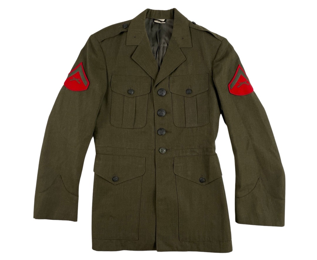 Vintage Mens Military Blazer 90s Olive Green Twill Wool Army Jacket