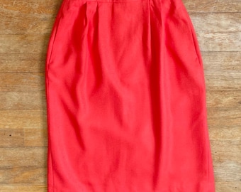 Vintage Bright Orange Pencil Skirt Size Small 27-28" Waist 1980s Crepe Straight Cut with Pockets