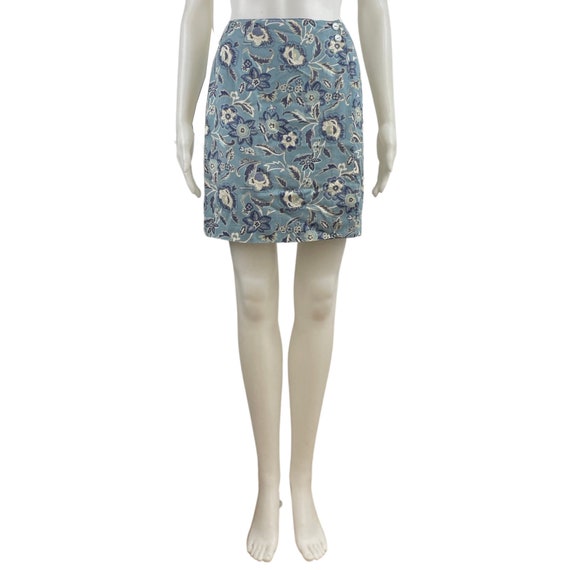 Vintage Mini Wrap Skirt | 90s Blue Floral Skirt |… - image 3