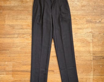 Vintage Mens Wool Pants Size 30 Waist 70s Trousers Brown Unhemmed Double Pleated