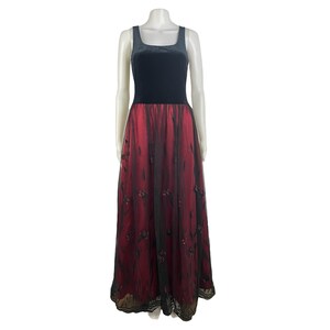 90s red and black layered mesh dress Square Neckline Black And Red Vintage Prom Dress,90's Mesh Party Dress, Formal Evening Party Gowns, on Luulla