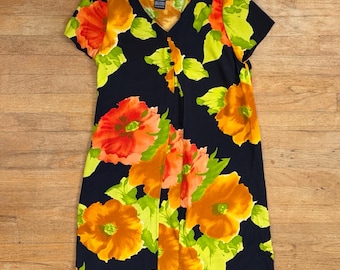 Vintage Carole Little Floral Dress Size Medium 90s Shift Rayon Sundress