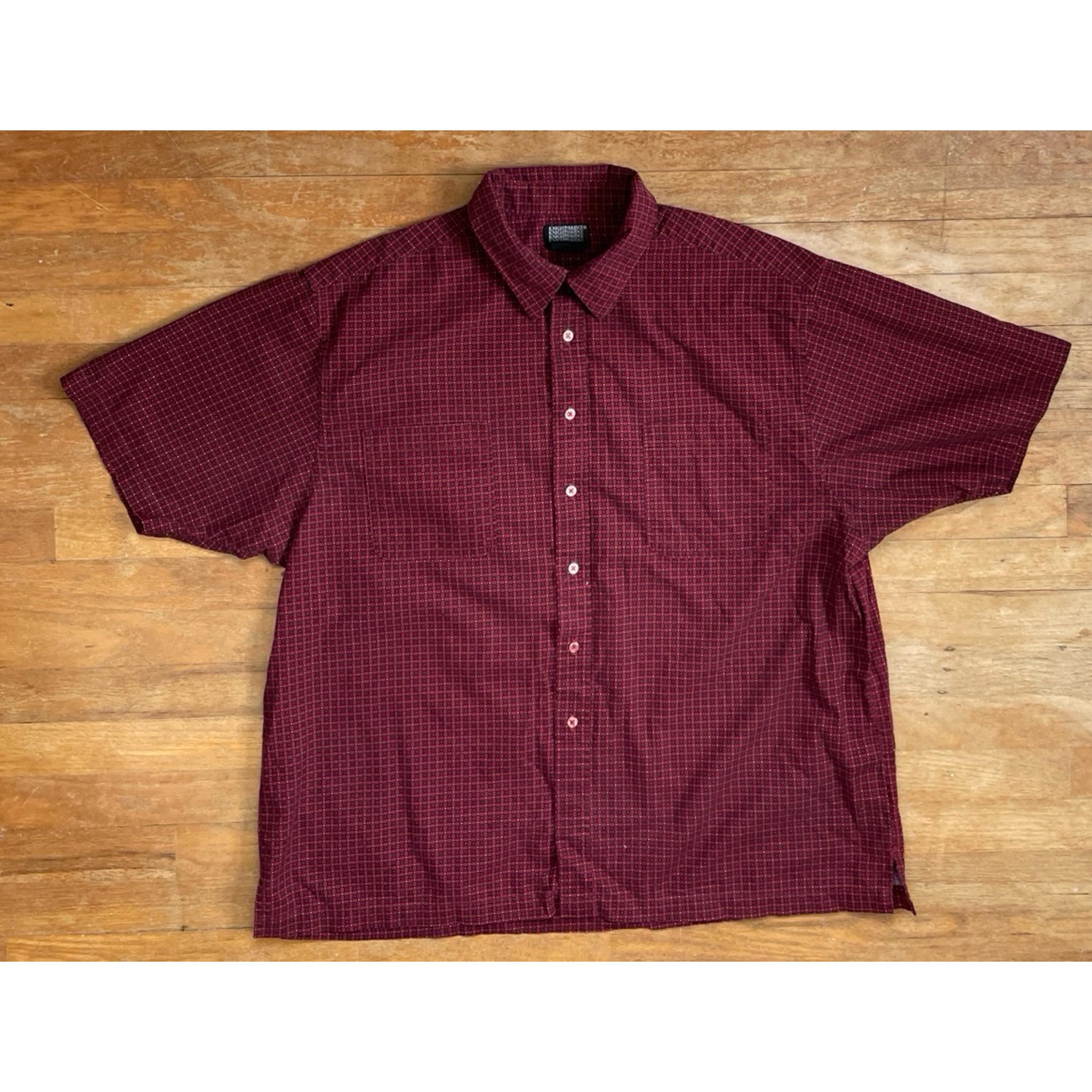 Vintage Mens Geometric Print Shirt Size 2XL XXL 1990s Red Cotton Short Sleeve Collared