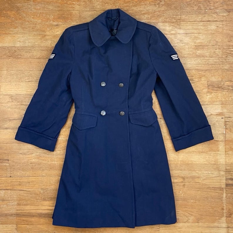 Cappotto militare vintage in twill di lana taglia XS, cappotto doppiopetto blu anni '90 immagine 1