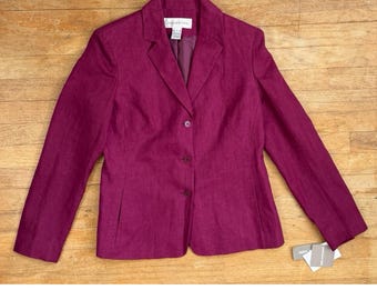 Blazer vintage Mulberry 100% lino, talla mediana para mujer, estilo años 90. Chaqueta deportiva.