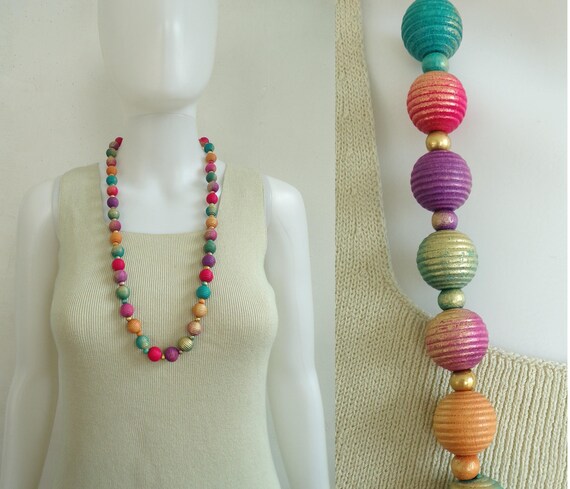 80s rainbow necklace colorful & metallic gold retr