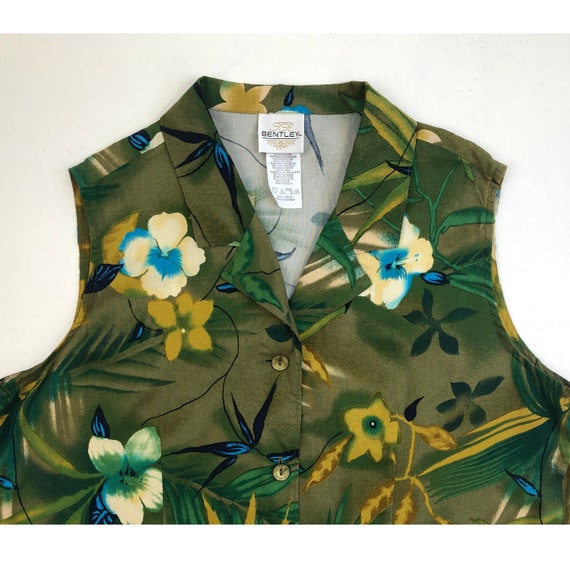 Vintage Tropical Print Top | 90s Floral Print Ray… - image 3