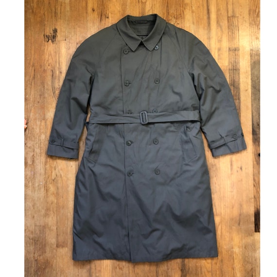 Vintage Mens Rain Coat Size Large (44R) 1990s Gray Water Resistant Trench Overcoat with Optional Insulated Lining