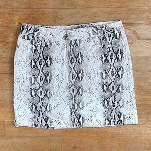 Vintage Python Print Micro Mini Skirt Size XS 27" Waist 1990s Stretch Denim with Pockets
